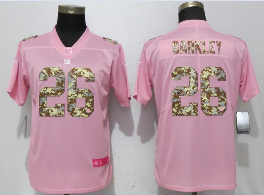 Women New York Giants #26 Barkley Pink Camouflage font love pink Nike Vapor Untouchable Player NFL Jerseys